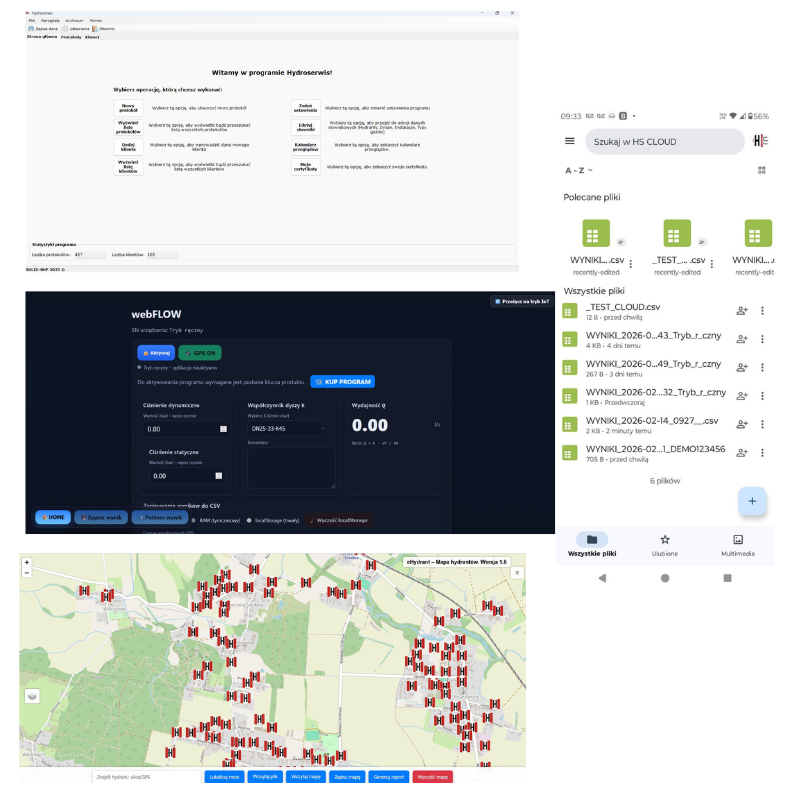 Oprogramowanie do badania hydrantow - webFLOW, HS CLOUD, smartSOLID i eHydrant